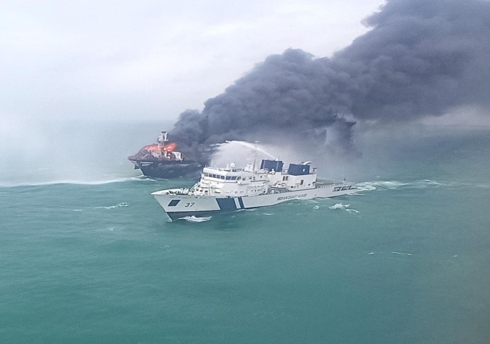 Indian Coast Guard efforts in full swing to douse the fire onboard MV X ...