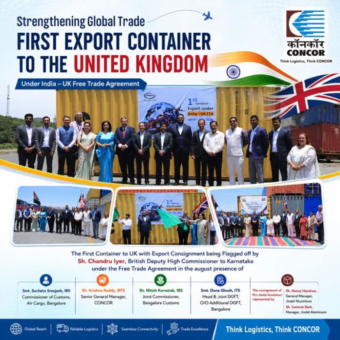 CONCOR flags off first export container to the UK from ICD Whitefield under India–UK FTA