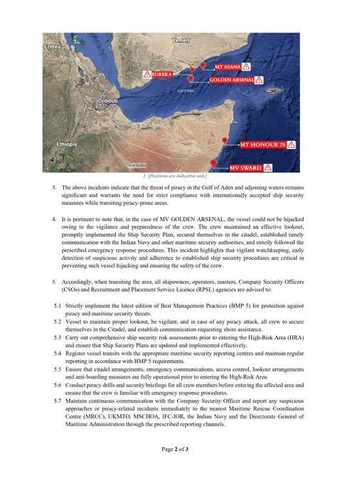 dgs dgma instructions DGMA issues Advisory to strengthen Anti-Piracy vigilance for vessels transiting Gulf of Aden and Horn of Africa