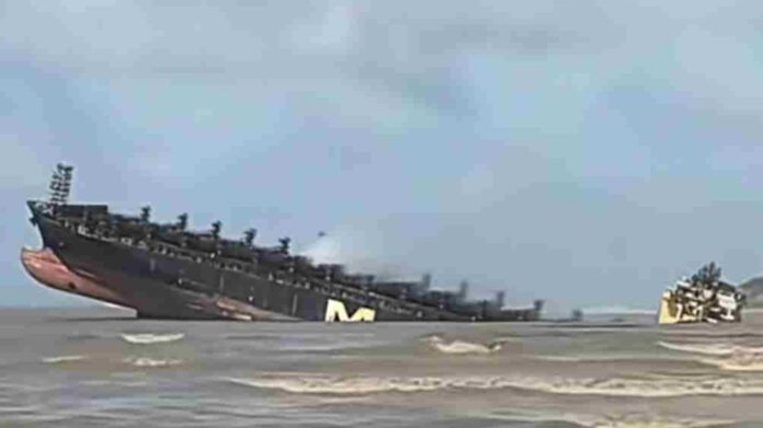 MSC Container Vessel partially sinks off the Zhoushan area of China