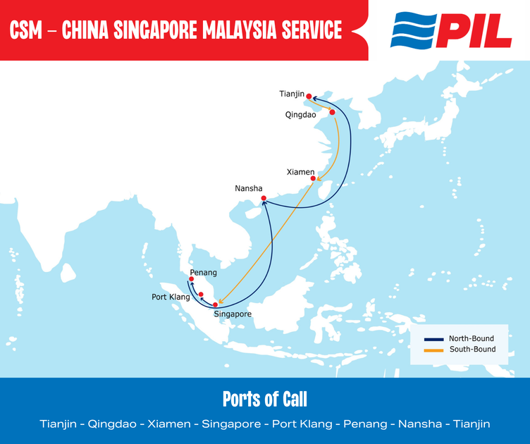 PIL expands Intra-Asia network with two new services linking China, Indonesia and Malaysia 2 PIL expands Intra-Asia network with two new services linking China, Indonesia and Malaysia CSM China Singapore Malaysia Service 170926 1 PIL expands Intra-Asia network with two new services linking China, Indonesia and Malaysia