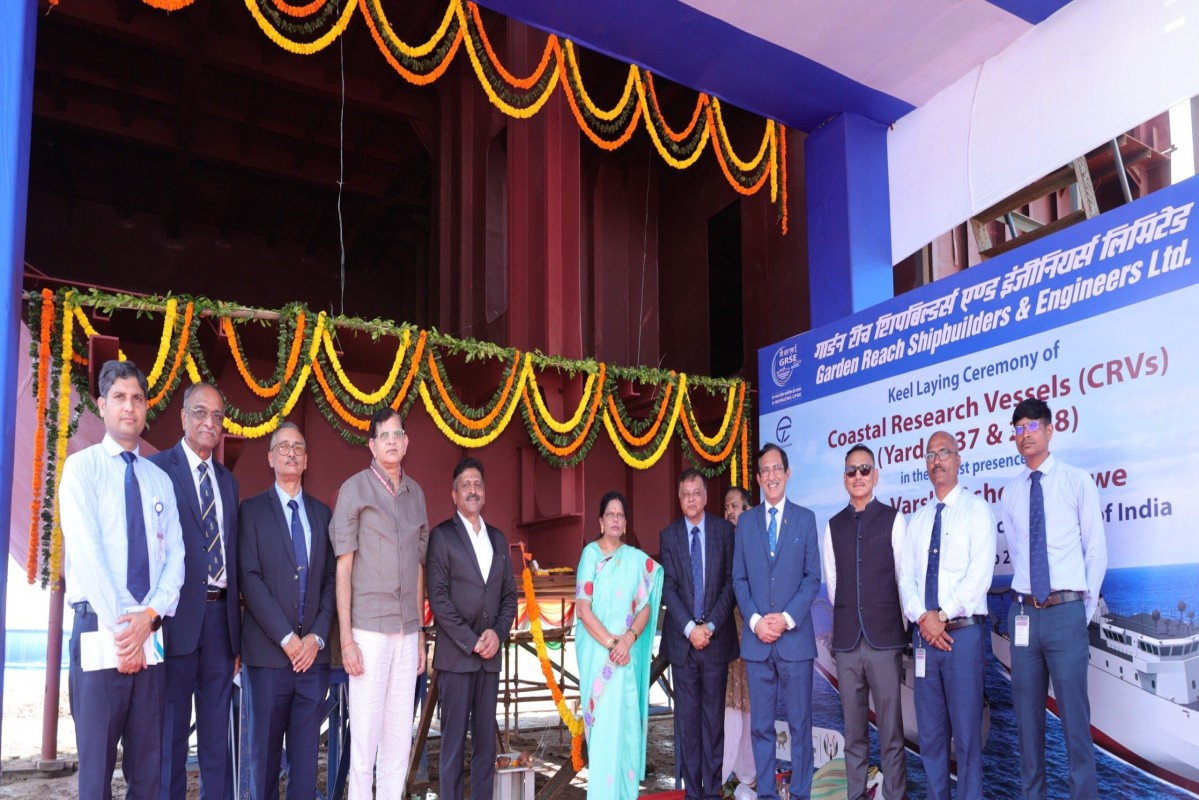 gsi grse GRSE lays twin keel laying for two coastal research vessels for GSI