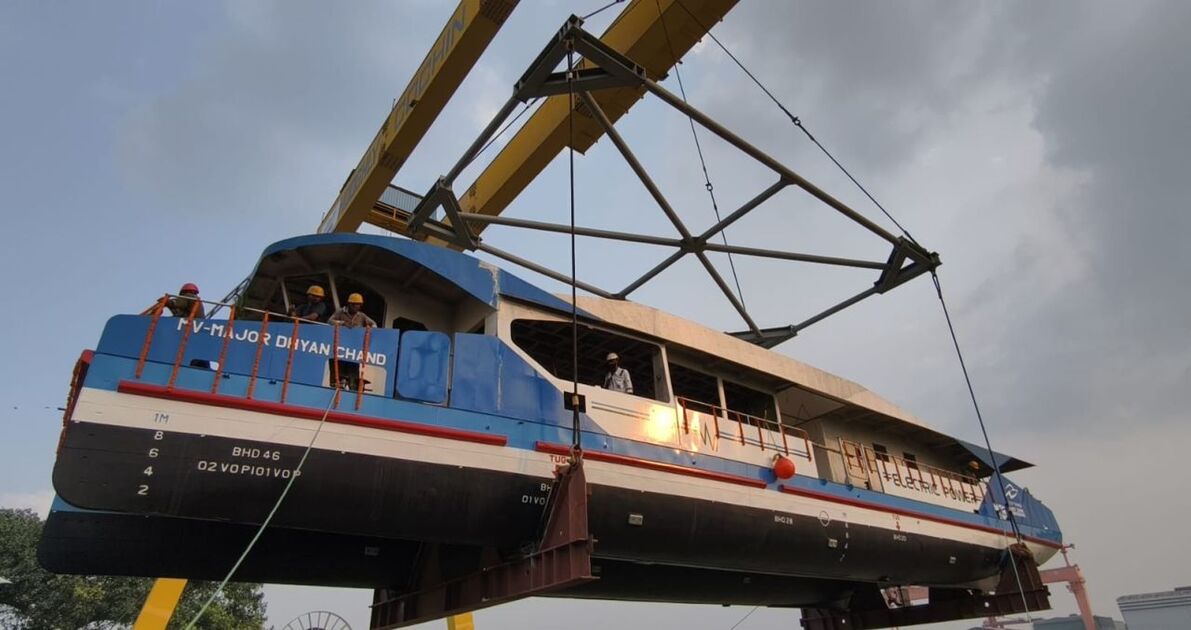 HCL 3 1 Hooghly Cochin Shipyard completes launch of Six Hybrid-Electric Catamarans for IWAI